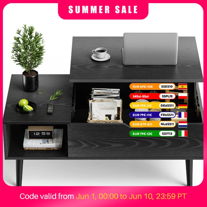 Lift Top Coffee Tables for Living Room 39.37"X19.7" Desk Tea Wood Dining Tables Adjustable Storage Shelf Easy Lift or Lower